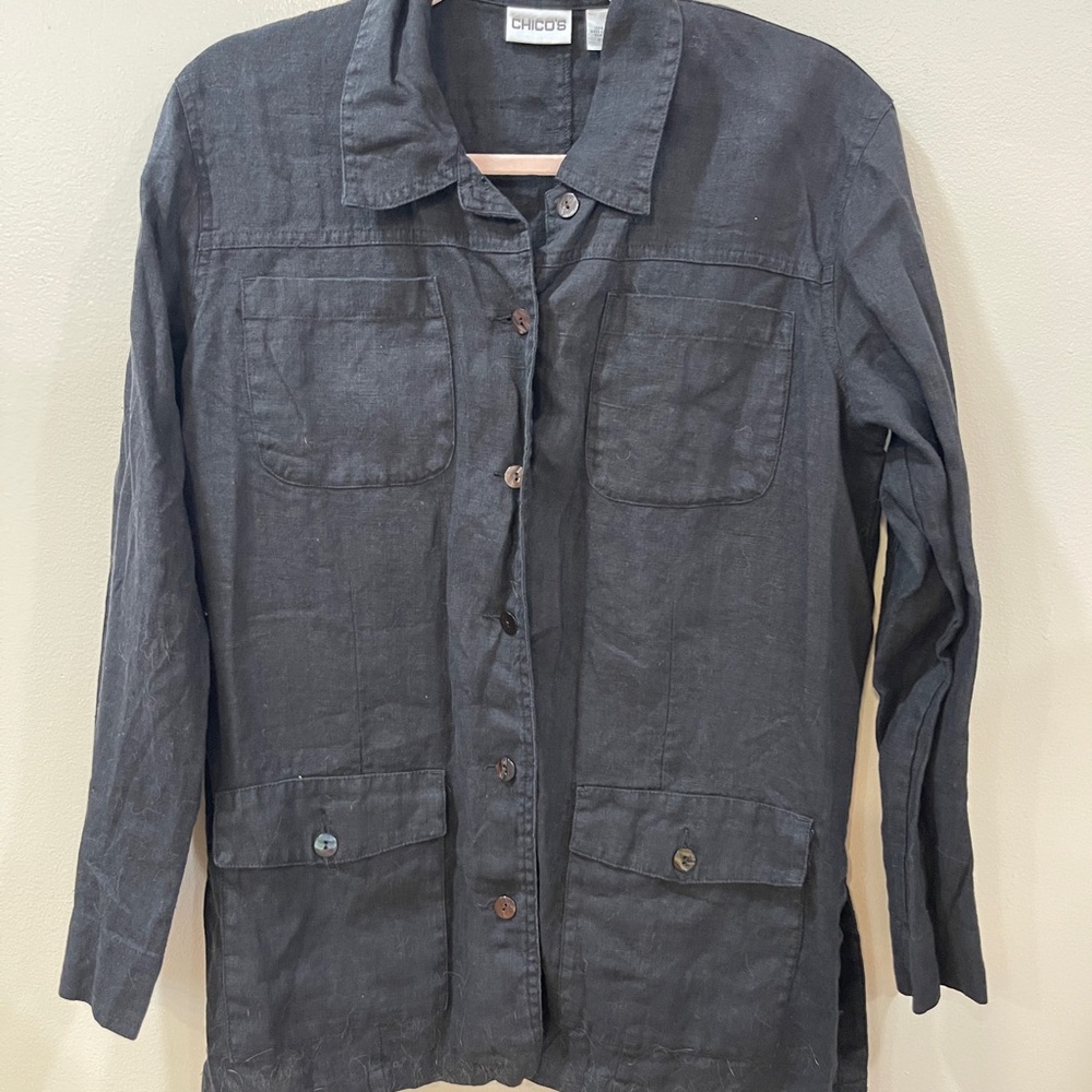 Chico's Black Linen Utility Jacket
